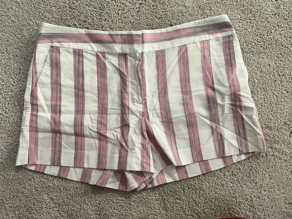 Loft Rivera White with Pink Striped Shorts Size 14 4" inseam